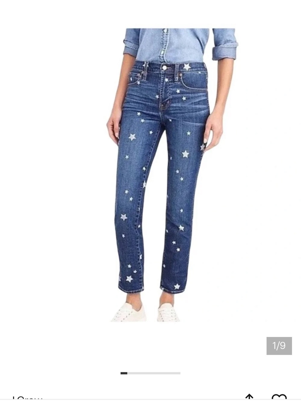 J. Crew Dark Blue Star Print Straight-Leg Jeans
